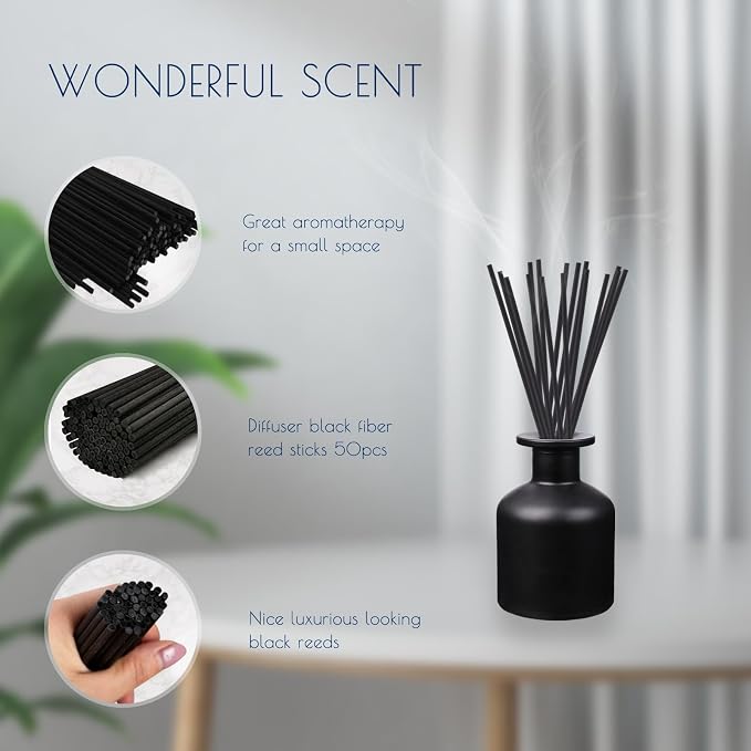 HOSSIAN 50PCS Reed Diffuser Stick- Diffuser Black Fiber Reed Sticks-10inch Black Diffuser Sticks- Reed Diffuser Refill for Reed Diffusers, Office Décor, Decoration