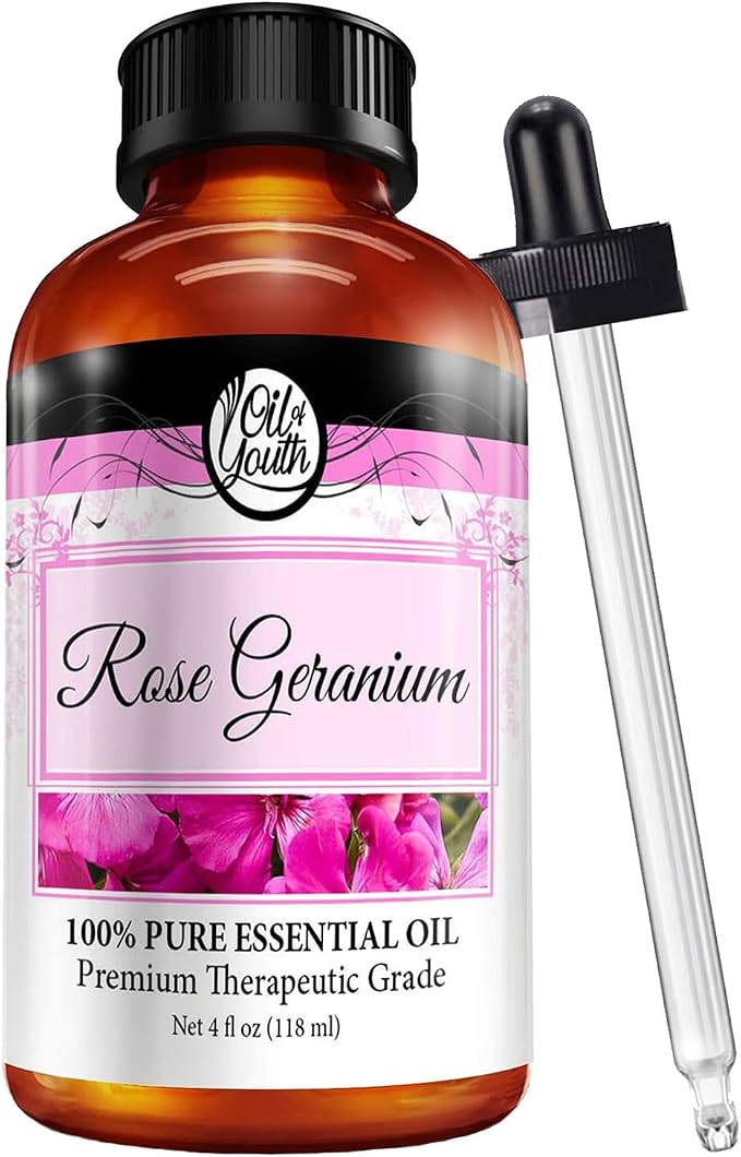 Oil of Youth Rose Geranium Essential Oil 4 oz – Pure Therapeutic Grade Aromatherapy Oil for Skin & Diffuser