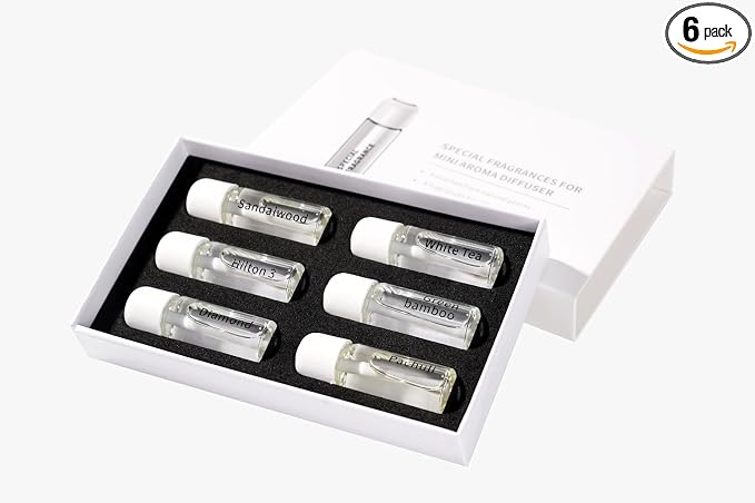 CAR MINI Refill – (6-Pack) Long-Lasting Scent Oil for Car Diffusers – Premium Fragrance, Leak-Proof, Pet & Child Safe (Black, White Tea, Green Bamboo, Diamond, Patchouli, Hilton)