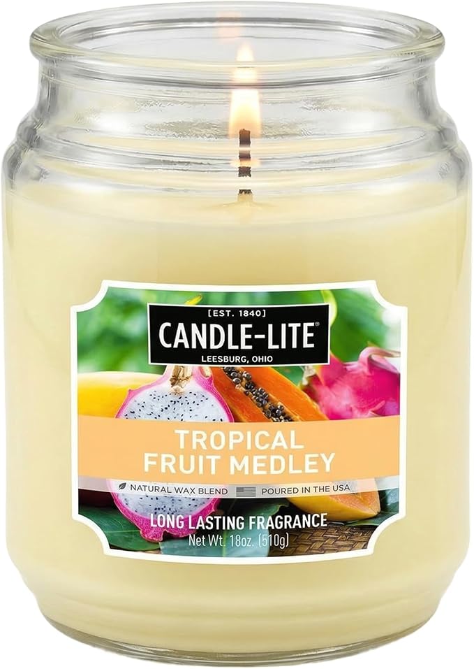 Candle-lite Scented Candles, Tropical Fruit Medley, 18 oz Jar, Proudly Poured in the USA, Aromatherapy Candle, Single-Wick with 110 Hours of Burn Time, Perfect for Creating a Refreshing Ambiance