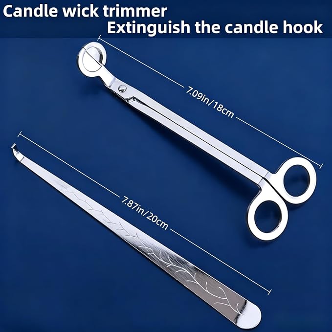 Candle Wick Trimmer and Candle Snuffer Hook Set, Copper-plated nickel material, Sharp Scissors for Precise Wick Trimming