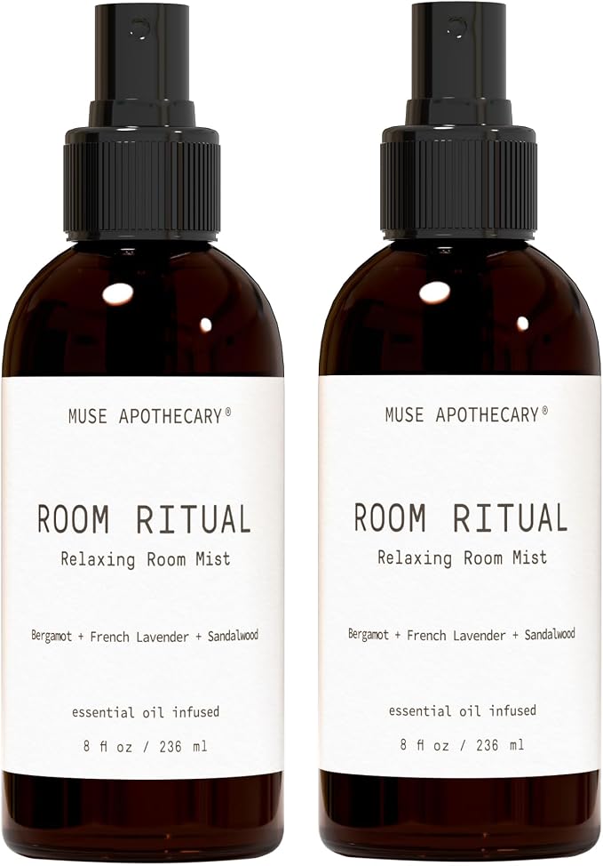 Muse Apothecary Room Ritual - Aromatic and Relaxing Room Mist, Infused with Natural Essential Oils - 4oz, Bergamot + French Lavender + Sandalwood - 2 Pack4