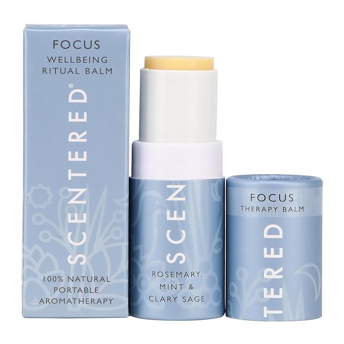Scentered Aromatherapy Balm Stick for Focus & Concentration - Roll On Essential Oils Blend with Rosemary, Mint, Clary Sage in Shea Butter - Aromatherapy Gifts for Women