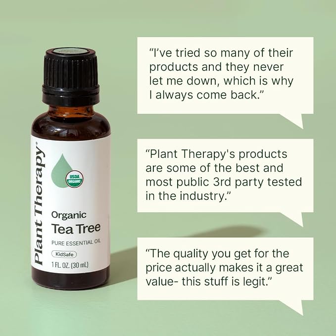Plant Therapy Organic Tea Tree Oil (Melaleuca) 100% Pure, USDA Certified Organic, Undiluted, Natural Aromatherapy, Therapeutic Grade 30 mL (1 oz)