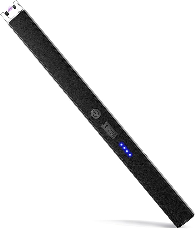 VEHHE Candle Lighter, Windproof Pulse Electric Lighter with Anti-False-Touch Lock and Led Display, Lighters for Candle BBQ Camping Festivals-Black