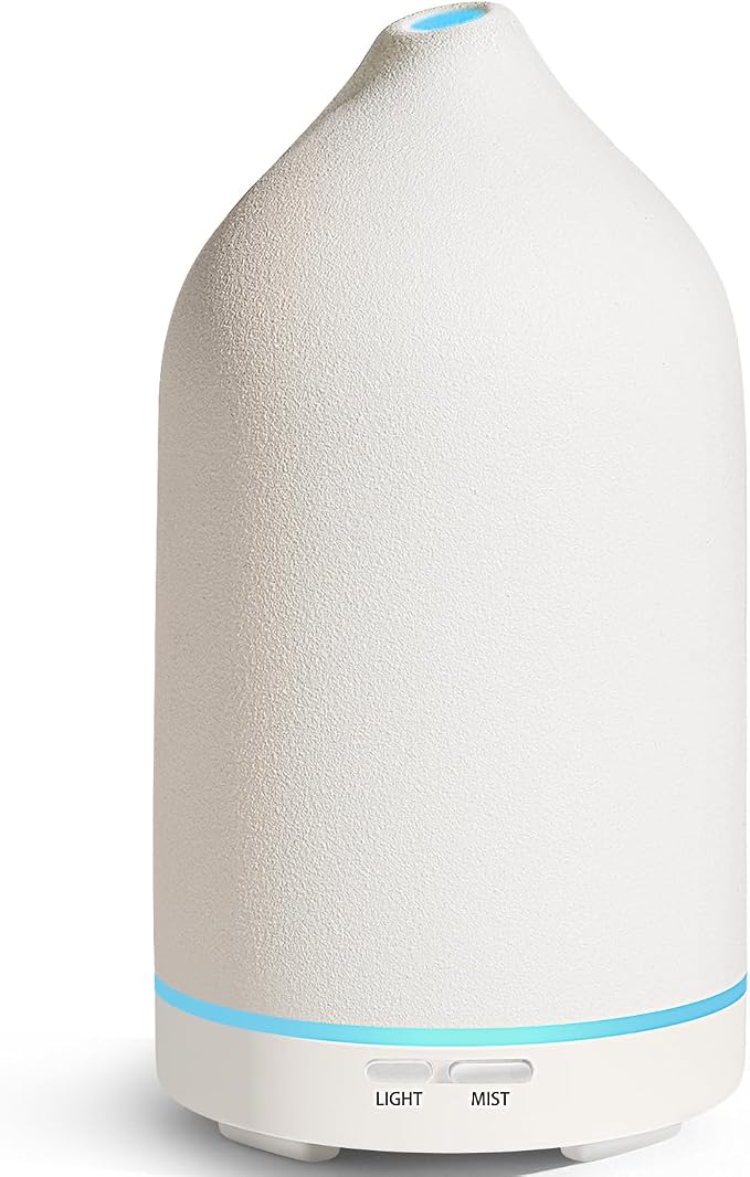 URPOWER 120ML Essential Oil Diffuser Ceramic Aromatherapy Diffuser with 7-Color LED Lights, Auto Shut-Off, 2 Mist Modes, Humidifier for Home Office Decor, Scent Diffuser for Yoga Spa