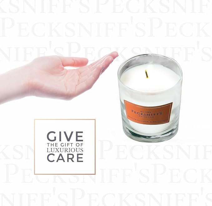 Pecksniff's Classic Gingerflower & Patchouli Scented Candle - Single Wick in Elegant Glass Vessel, 184g/6.49oz