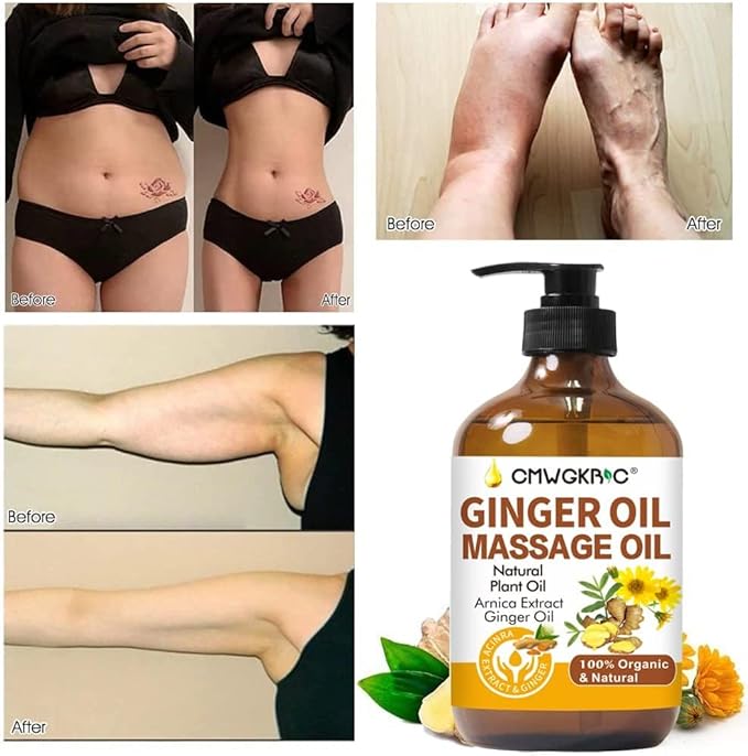 Lymphatic Drainage,Massage Oil for Massage Therapy,Ginger Oil,Ginger Massage Oil for Lymphatic Drainage Massager,Natural Body Oil for Skin,Arnica Oil,Sore Muslce Massage Oil-Warming and Relaxing