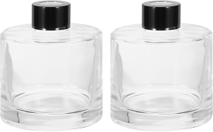 HARFINGTON 2pcs 200ml/6.8oz Empty Glass Diffuser Bottle 3.6" x 3.1" Refillable Fragrance Accessories Aromatherapy Jar Container for Replacement Reed Diffuser DIY Home Bathroom Transparent