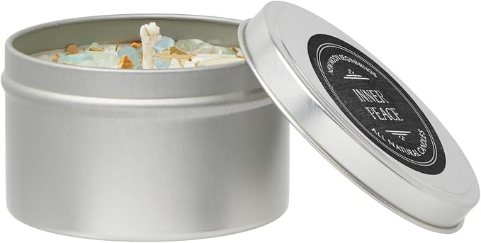 Inner Peace Candle by New Moon Beginnings - Dried Flower, Herb, & Crystal Candles - Soy Candle - All Natural Aromatherapy Candle - 8 oz Tin