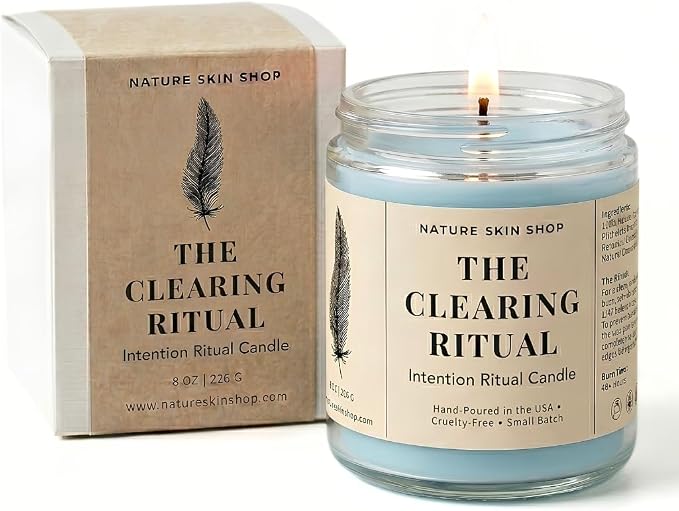 Nature Skin Shop The Clearing Ritual Intention Soy Candle White Sage and Palo Santo Aromatherapy Home Fragrance Vegan Cotton Wick 8 oz