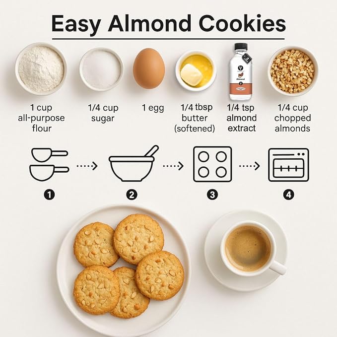 Dolce Flav Natural Almond Extract – 8 Ounce Water-Soluble Kosher, Sugar-Free, Concentrated Pure Almond Flavoring for Baking, Pastries & Beverages, Includes Measured Dropper