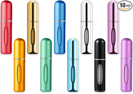 10 PCS Refillable Mini Perfume Atomizer Bottles, 5ml Portable Small Size Perfume Spray Bottles, Multicolor Aluminum Refill Scent Pump Case for Traveling and Outgoing, Pack of 5 Matte & 5 Glossy