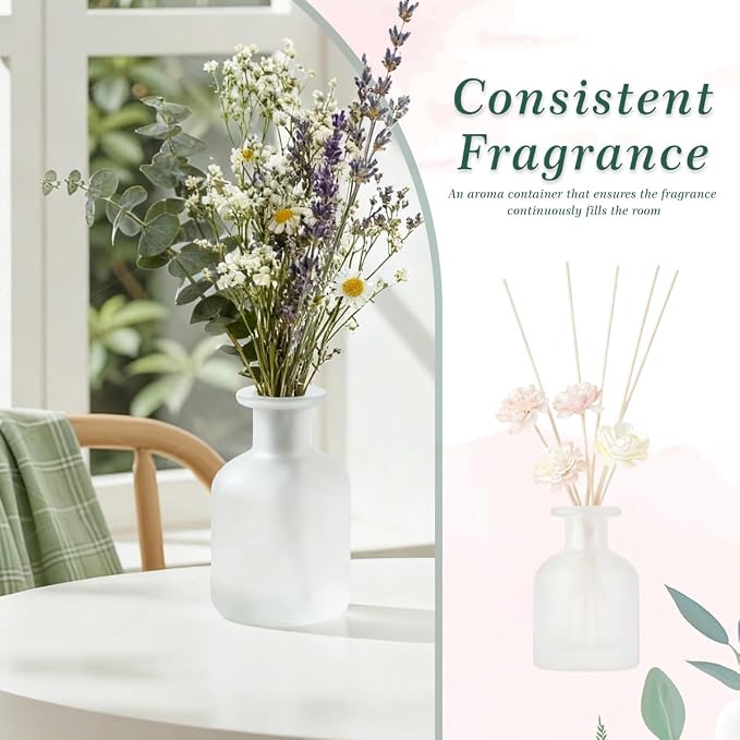 150 ml / 5 oz Matte Transparent Glass Diffuser Bottle, Empty Refillable Aromatherapy Container with Wide Opening, Replacement Jar for Essential Oil Sticks, Home Fragrance Decor