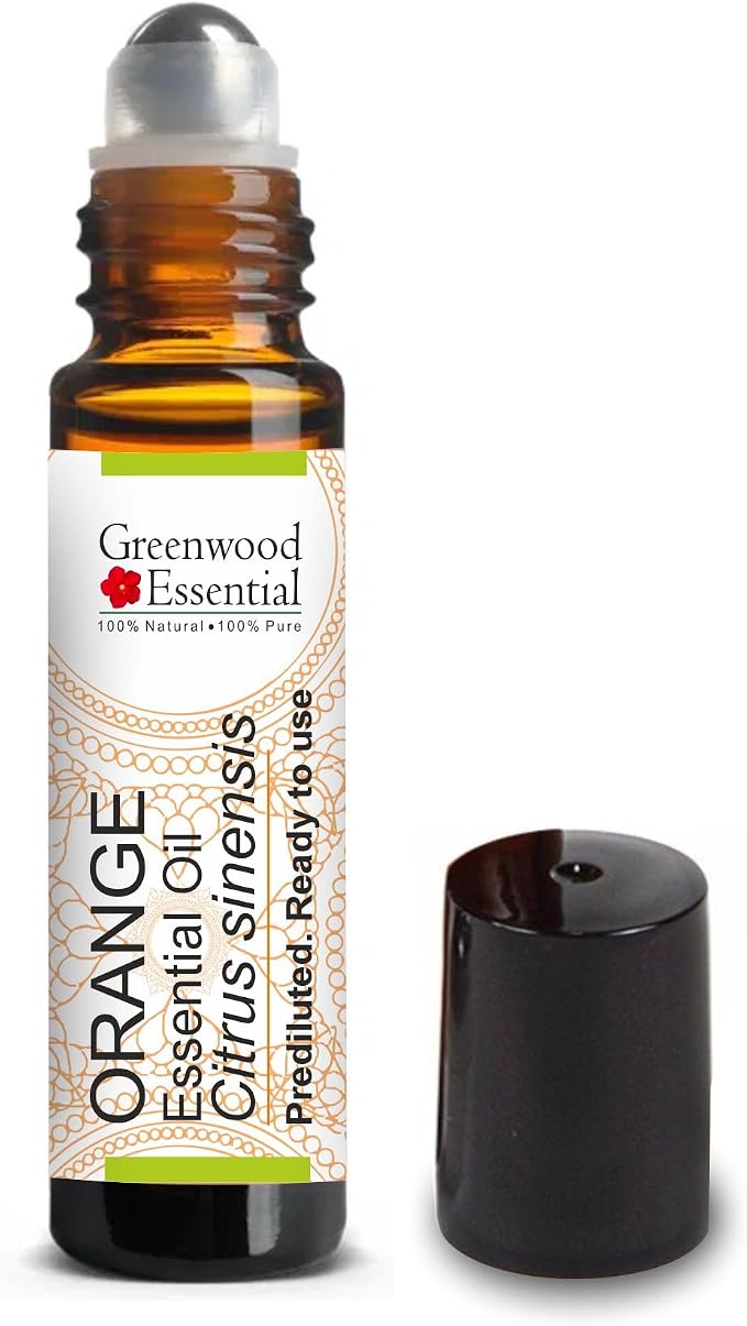 Greenwood Essential Orange Essential Oil (Citrus sinensis) Pre Diluted Ready to Use Roll-on Blend for Aromatherapy and Topical Skin Application for Kids and Adults 10ml (0.33 oz)