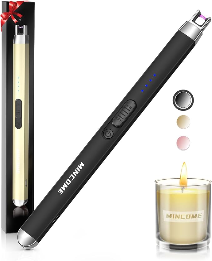 Candle Lighter Electric Rechargeable USB Plasma Arc Lighter with Safety Lock,Windproof Flameless Long Matches Lighters for Candle,Grill,BBQ,Camping