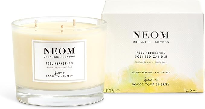 NEOM- Feel Refreshed Scented Candle, 3 Wick | Lemon & Basil | Essential Oil Aromatherapy Candle | Scent to Boost Your Energy