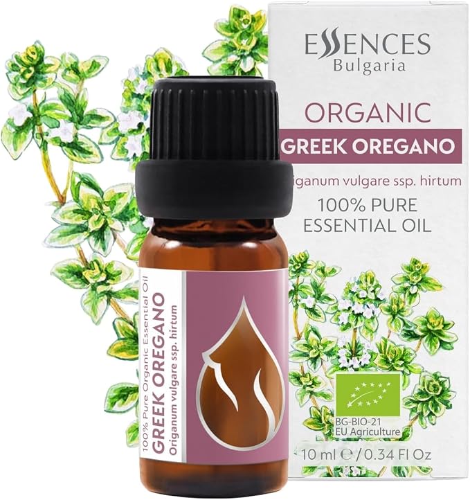 Essences Bulgaria Organic Greek Oregano Essential Oil 1/3 Fl Oz | 10ml | Origanum vulgare SSP. hirtum | 100% Pure and Natural | Undiluted | Therapeutic Grade | Family Owned Farm | Steam-Distilled