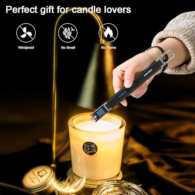 ARECTECH Electric Candle Lighter Rechargeable USB Long Lighter for Candle Cooking Camping BBQs Fireworks (Black & Champagne Gold, Pack of 2)