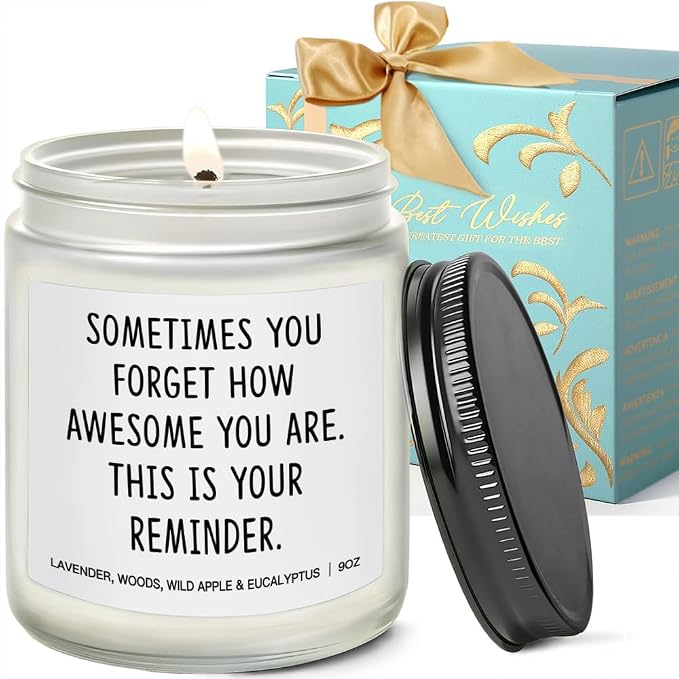 Sometimes You Forget You're Awesome Candle Gifts for Women Inspirational Unique Mother's Day Birthday Gifts for Sister Best Friend Wife Girlfriend Lavender, Woods, Wild Apple & Eucalyptus 9OZ