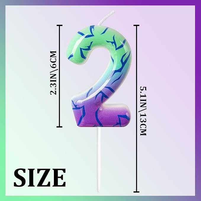 Number 2 Birthday Candle for Cake – Purple Green Gradient Number Candle with Mystic Rune Pattern, Decorative Cake Topper for Anniversary & Celebration