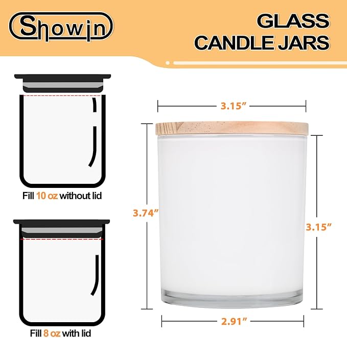 SHOWIN 10 OZ Thick Candle Jars for Making Candles 15 Pcs, Empty Jars with Wood Lids for Candle Making, Sample Container, Inner White