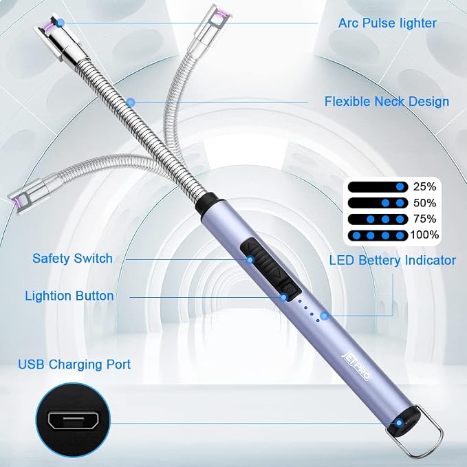 Candle Lighters USB Rechargeable Arc Electric Lighter with 360° Flexible Neck for Candle BBQ Camping (Blue)