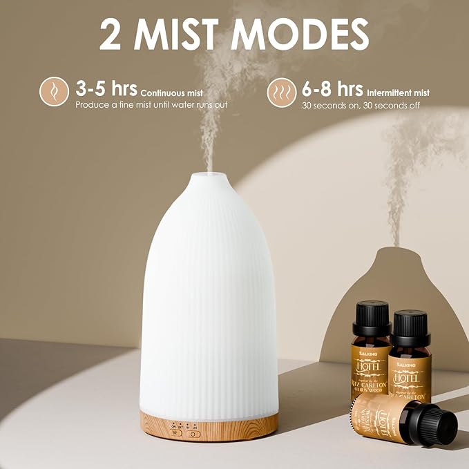SALKING Essential Oil Diffuser, 100ml Aromatherapy Diffusers with Adjustable Mist Mode Timer Setting, Ultrasonic Diffusers for Essential Oils, Warm White Lights, 7 LED Colors, for Office Home