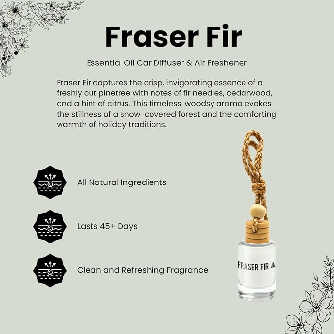 Fraser Fir Hanging Car Air Freshener, 2-Pack Premium Fragrance Oil Diffuser for Car and Closet, Evergreen Forest Scent, Handcrafted in the USA