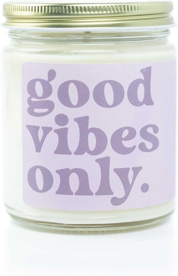 Austy Lou ‘Good Vibes Only’ Soy Candle – 9oz – Grapefruit Champagne Ginger Scent – Clean Burn, Handcrafted, Vegan, Fun Gift Idea