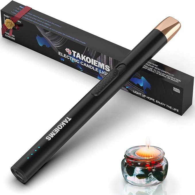 Candle Lighter, Electric USB Lighter with Upgraded LED Display Safety Switch, Rechargeable Flameless Windproof, Black
