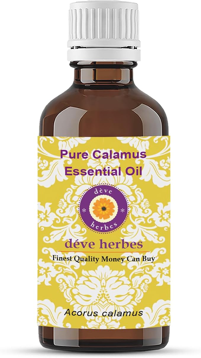 Deve Herbes Pure Calamus Essential Oil (Acorus Calamus) Steam Distilled 10ml (0.33 oz)