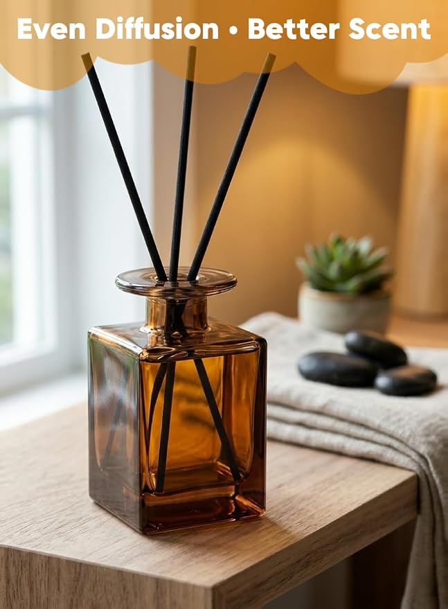 2 Pack 150ml Glass Reed Diffuser Container with Black Sticks, Empty Essential Oil Diffuser Jars with Protective Packaging for DIY Home Fragrance, Bathroom, Bedroom and Office Decor (2, Amber Brown)