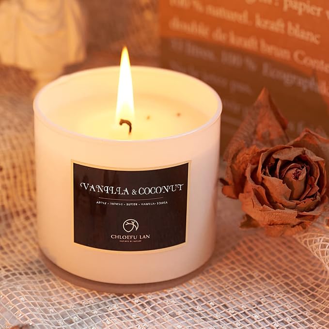 Vanilla & Coconut Scented Candle Sets Luxury Soy Jar Candle 7.1oz|45 Hour Long Lasting Burn Highly Scented Valentines Gifts for Men & Women All-Natural Soy Wax Candle 2 Pack