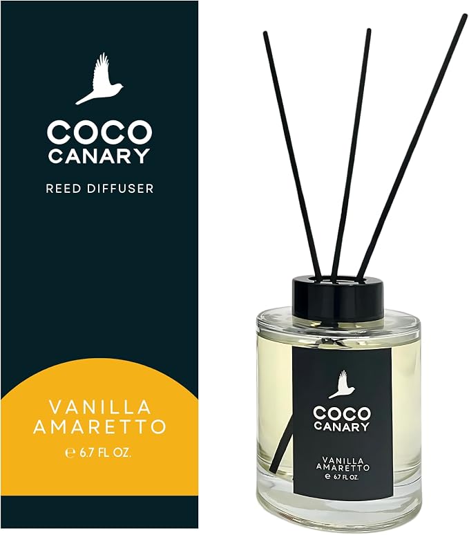 Coco Canary 6.7 oz Reed Diffusers for Home, Vanilla Amaretto Scent, Long-Lasting Warm Scent, Creamy Vanilla & Nutty Amaretto, Coastal Elegance