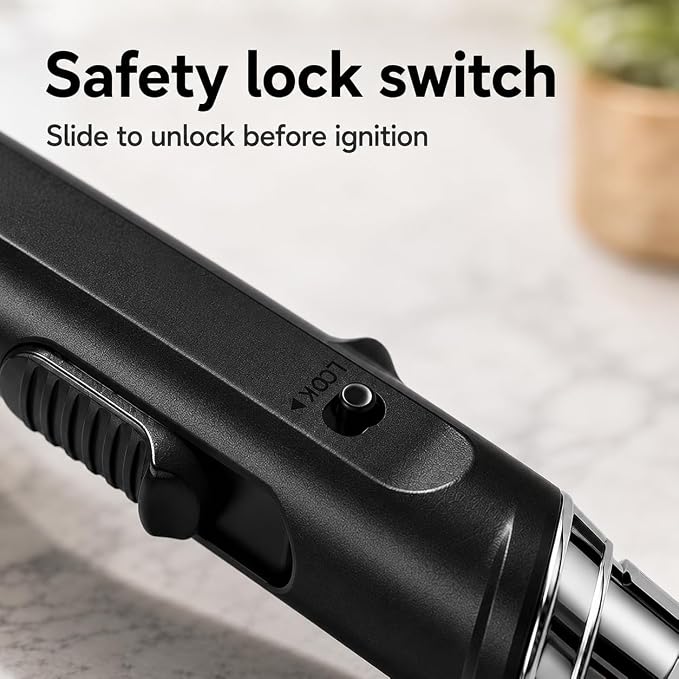 Flexible Neck Torch Lighter, Windproof Jet Flame, Refillable with Safety Lock & Adjustable Flame, 1300°C High Temp Extended Handle Lighter for Candle BBQ Kitchen Camping (Without Butane)-Dark Green