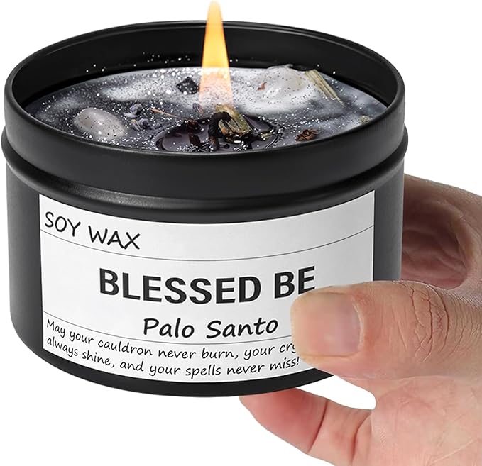 Obsidian Crystal Blessed Be Energy Candle, Good Aura Health Protection, Magical Palo Santo Jar Candle, Witchy Home Ambiance, Witch Spell Ritual Candle for Spiritual Cleansing