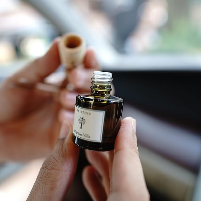 PRISTINE Car Air Freshener/Top 4 Hotel Blend Essential Oils 4 Pcs Set Mini Hanging Teakwood Cap Diffuser for Car Aroma Scenting/Cute Long-Lasting Fragrance for 30 Days of Aroma in Car
