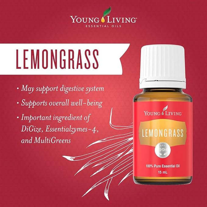 Young Living Lemongrass Essential Oil | 15 ml | Fresh Citrus Aroma for Diffusers, Massage & Aromatherapy | Cymbopogon Flexuosus Botanical Oil | Bright Lemon Scent | Seed to Seal Quality