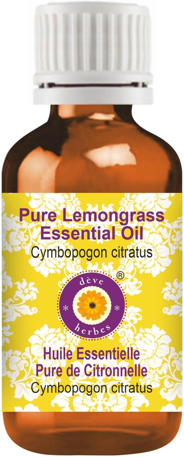 Deve Herbes Pure Lemongrass Essential Oil (Cymbopogon citratus) Steam Distilled 2ml (0.06 oz)