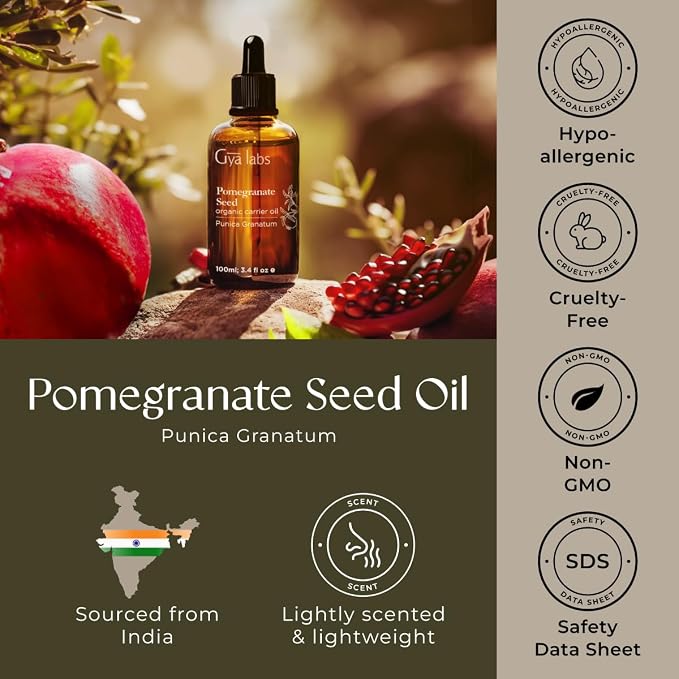 Gya Labs USDA Organic Pomegranate Seed Oil - 3.4 Fl Oz - Carrier Oil for Hair, Skin, Face, Scalp & Body Massage
