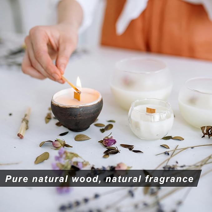 Wood Wicks for Candles Making, 100pcs Wood Candle Wicks, Include 50pcs 5.1 X 0.5 Inch Candle Making Wicks and 50pcs Iron Stand Naturally Smokeless,Wooden Candle Wicks with Black Trimmer for DIY.