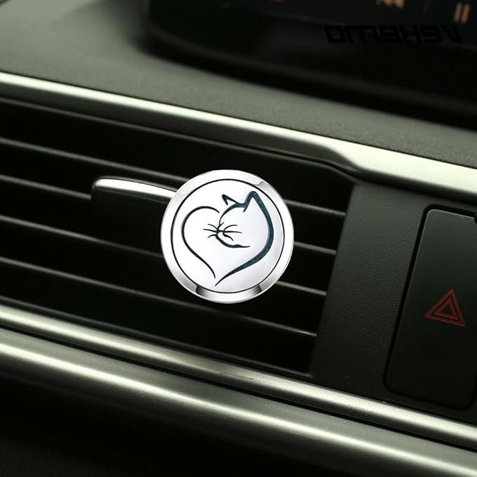 Essential Oil Car Diffuser Vent Clips (Oil Not Included) Stainless Steel Love Cat Car Accessories for Women with 10 Replacement Pads