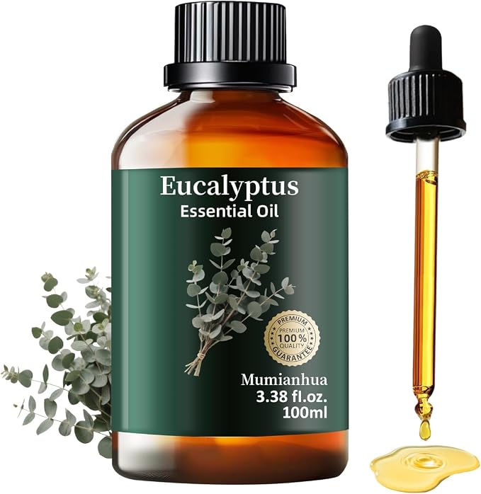 Eucalyptus Essential Oil, Pure Mumianhua Natural Oil for Outdoor Protective Barrier & Patio Freshness, Aromatherapy for Diffuser, DIY Spray, Skin, Hair Care – 3.38 Fl Oz