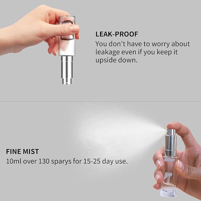 MUB 10ml Perfume Travel Refillable Atomizer Bottle Glass Unique Top-Filling Leak-Proof Spray Bottle Atomizer Sprayer for Perfume Cologne Mini Travel Size Empty Pocket Portable
