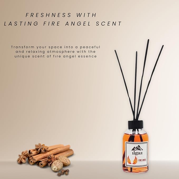 Bamboo Reed Diffuser Set - Long-Lasting Room Fragrance with Essential Oils - Aromatherapy Home Scent for Bedroom, Living Room, and Office - Elegant Decorative Design (Fire Angel)