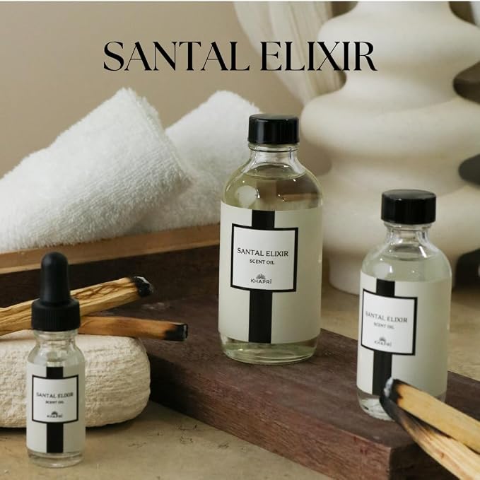 Hotel Inspired Home Perfume Collection - Santal Elixir Scent - Premium Essential Oil Blend for Diffusers (150mL / 5.1 Fl Oz) Aroma with Sandalwood, Cardamom, Geranium | Long-Lasting, Made in USA