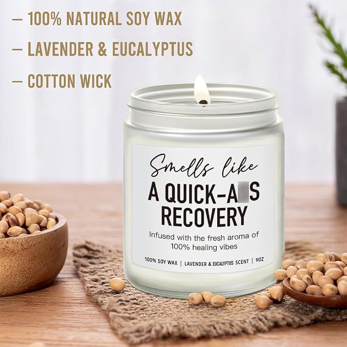 Quick Recovery Get Well Candle, Surgery Recovery Gifts for Women, Men, After Surgery, Get Well Soon, Cancer Comfort Gifts, Funny Hysterectomy, Chemo, Feel Better Gift, Lavender & Eucalyptus Candle