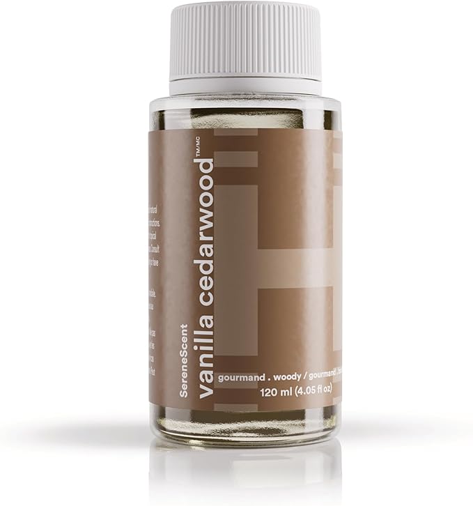 Homedics SereneScent Waterless Diffuser Oil — Vanilla Cedarwood, Natural & Clean Home Fragrance, 120ml, for Relaxing & Cozy Home Ambiance, Compatible with SereneScent Diffusers, Easy Twist Plug & Play