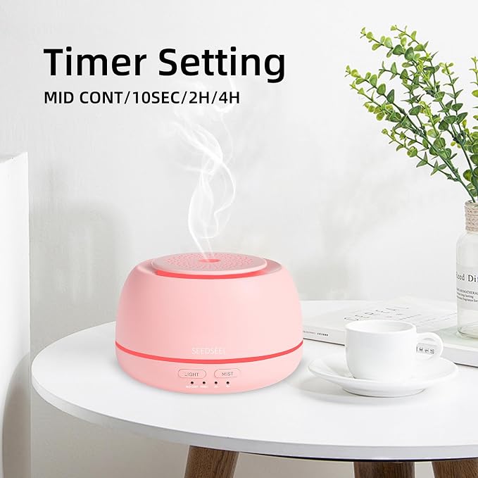 SEEDSEEL 300ML Essential Oil Diffuser with 7 Color LED Light, Remote, 4 Timers, Auto-Off, Ultrasonic Aromatherapy Diffuser for Office, Bedroom, Yoga, Home
